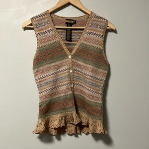 Ralph Lauren Rugby Striped Knit Sleeveless Sweater Vest Wool Blend